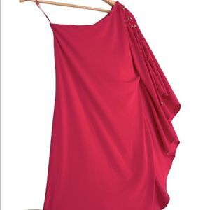 Cache One Shoulder Rhinestone Beaded Draped Cocktail Mini Dress Pink Size XS